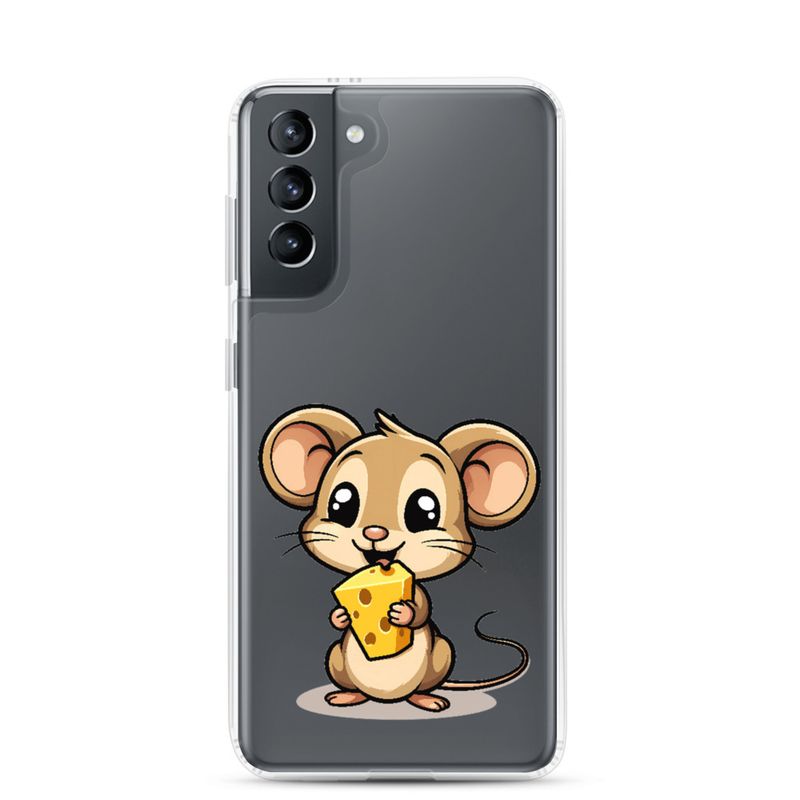 Clear Case for Samsung, Small Mouse happily licking large chunk of cheese, pqapy6