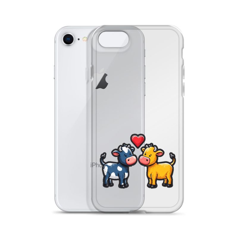 Clear Case for iPhone, Cattle, bull and cow in love, colourful , heart in picture, fvta2y