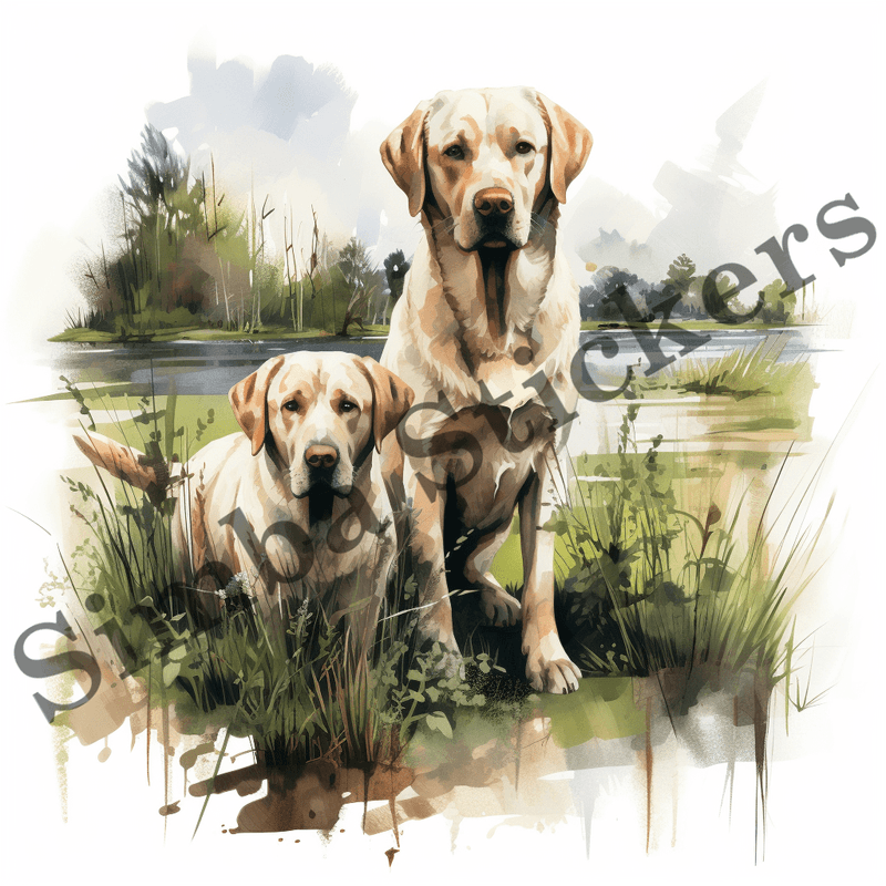 Labrador Retriever dogs outdoors, watercolour, image set, 10 images