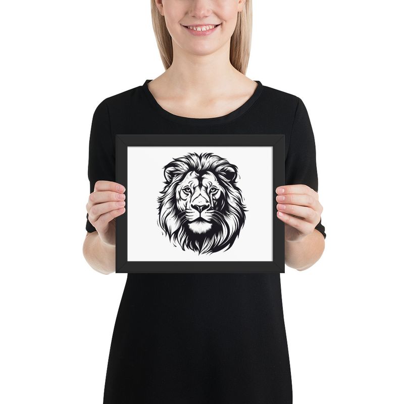 Enhanced Matte Paper Framed Poster, 10x8, Male lion with lioness