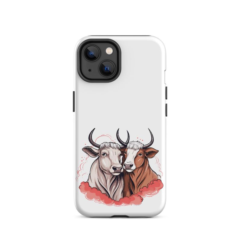 Tough Case for iPhone, Bull and cow, romantic, reddish clouds, qoucds