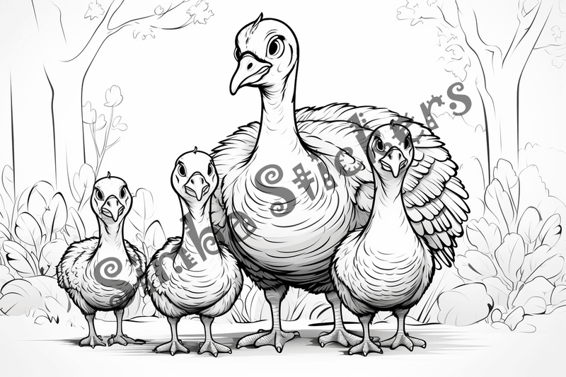 Colouring pages, bundle of turkeys in love, 25 images