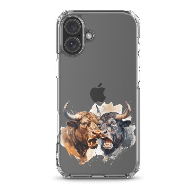 Clear Case for iPhone, Bulls facing up to each other, watercolour, dx5eff