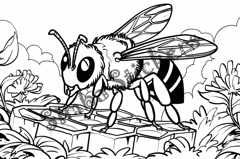Colouring pages, bundle of bees, 50 images