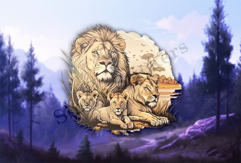Male lion with cubs
