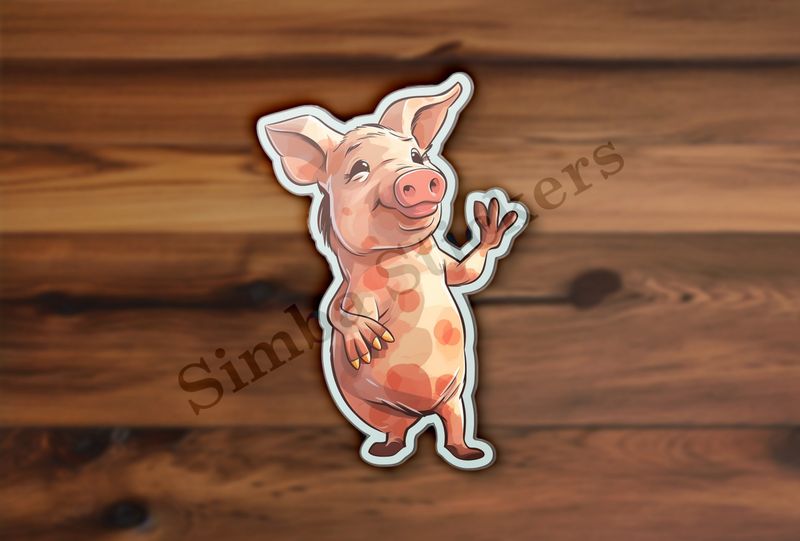 Standing pig waving