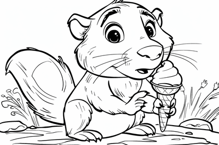 Colouring pages, bundle of beavers with food, 10 images