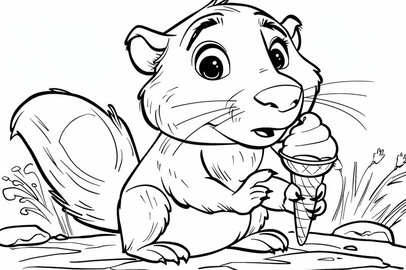 Colouring pages, bundle of beavers with food, 10 images
