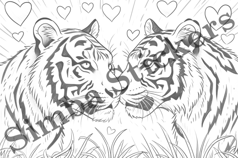 Colouring pages, bundle of tigers, 10 images