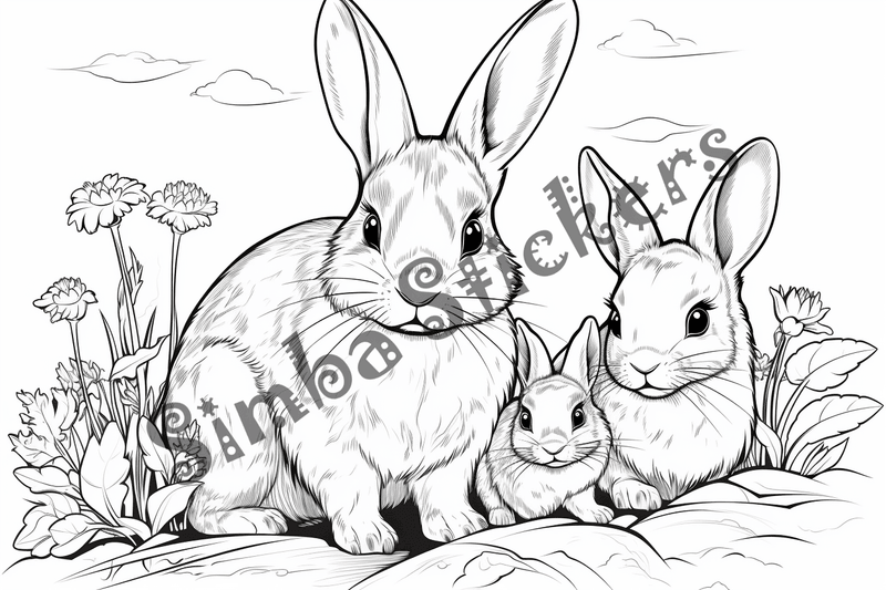 Colouring pages, bundle of rabbits, 25 images 2