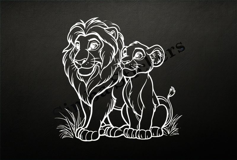 Male lion with cub, outline art