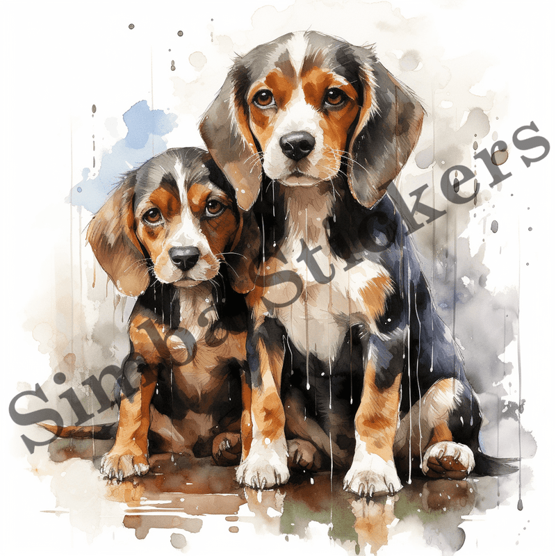 Beagle dogs in the rain, image set, 10 images