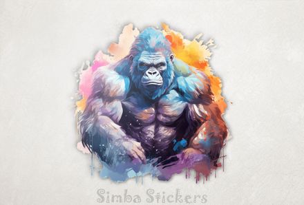 Muscular gorilla staring fiercely, watercolour, 6kz1ti