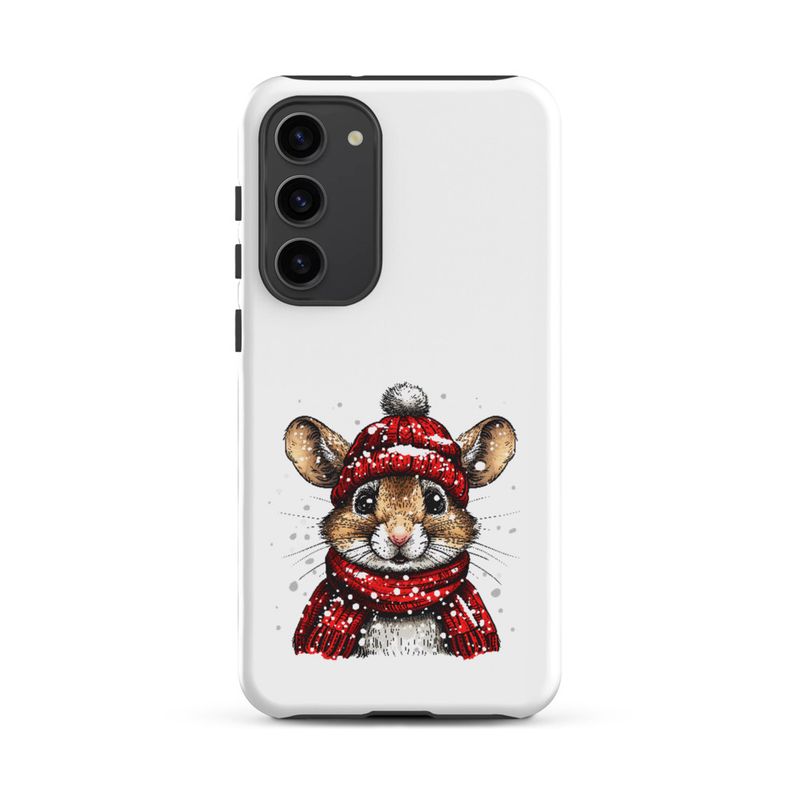 Tough Case for Samsung, Mouse wearing red winter hat and scarf in the snow, xg8dl3