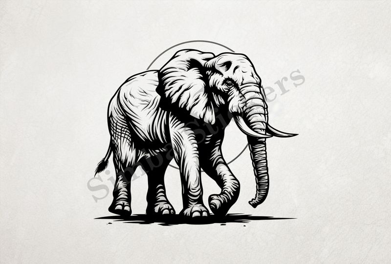 Elephant, side view with background halo, outline art