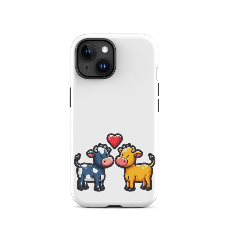 Tough Case for iPhone, Cattle, bull and cow in love, colourful , heart in picture, fvta2y