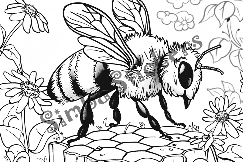 Colouring pages, bundle of bees with glasses, honeycombs or flowers, 25 images 2