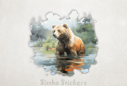 Youthful bear  in water, bluish hue, watercolour, u03mj4