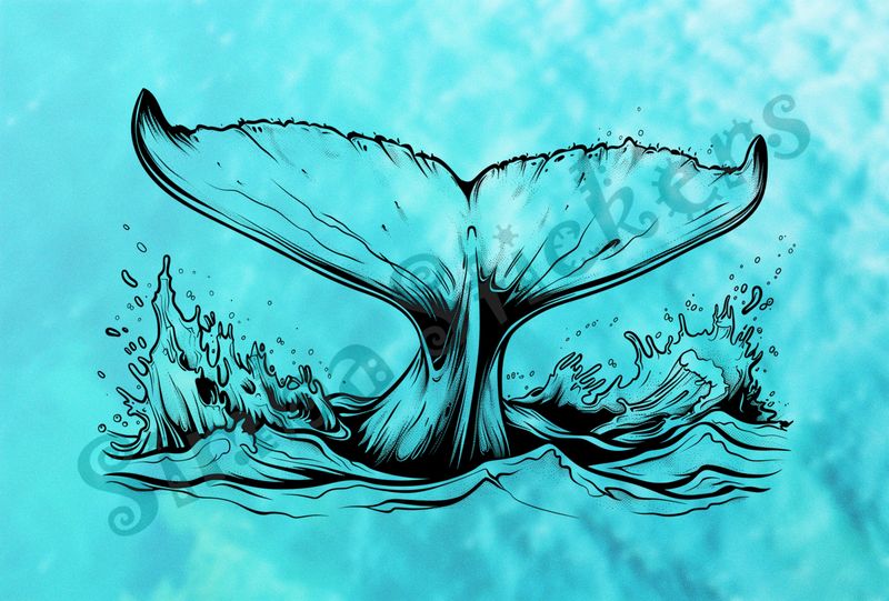 Whale lobtailing outline art