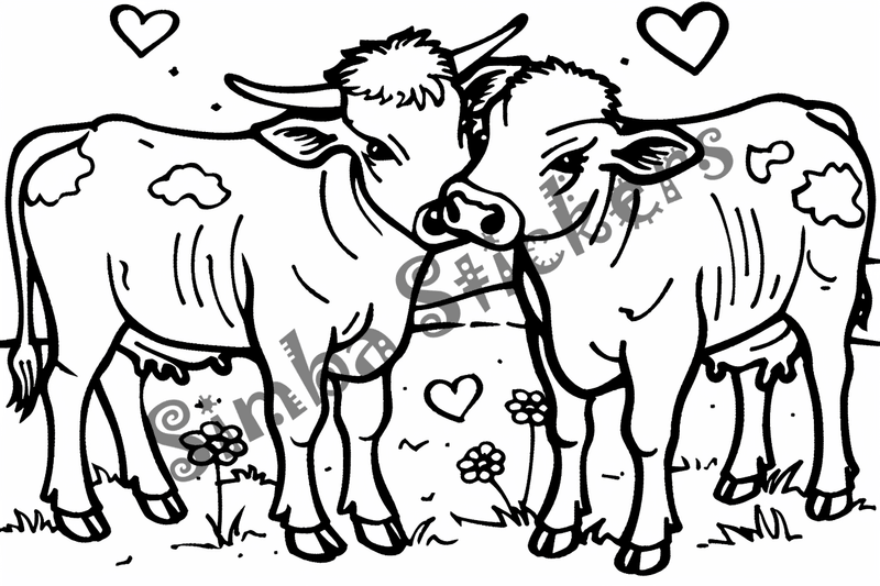 Colouring pages, bundle of cattle in love, 25 images