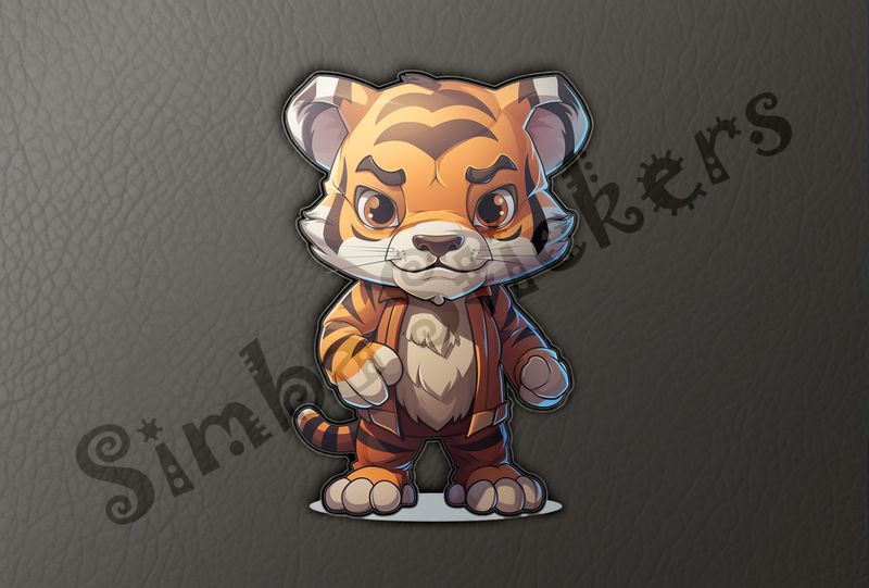 Tiger cub standing straight, looking tough