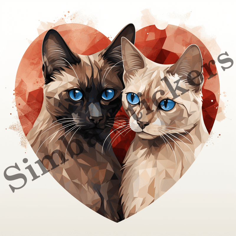 Tonkinese cats in love, watercolour, image set, 10 images