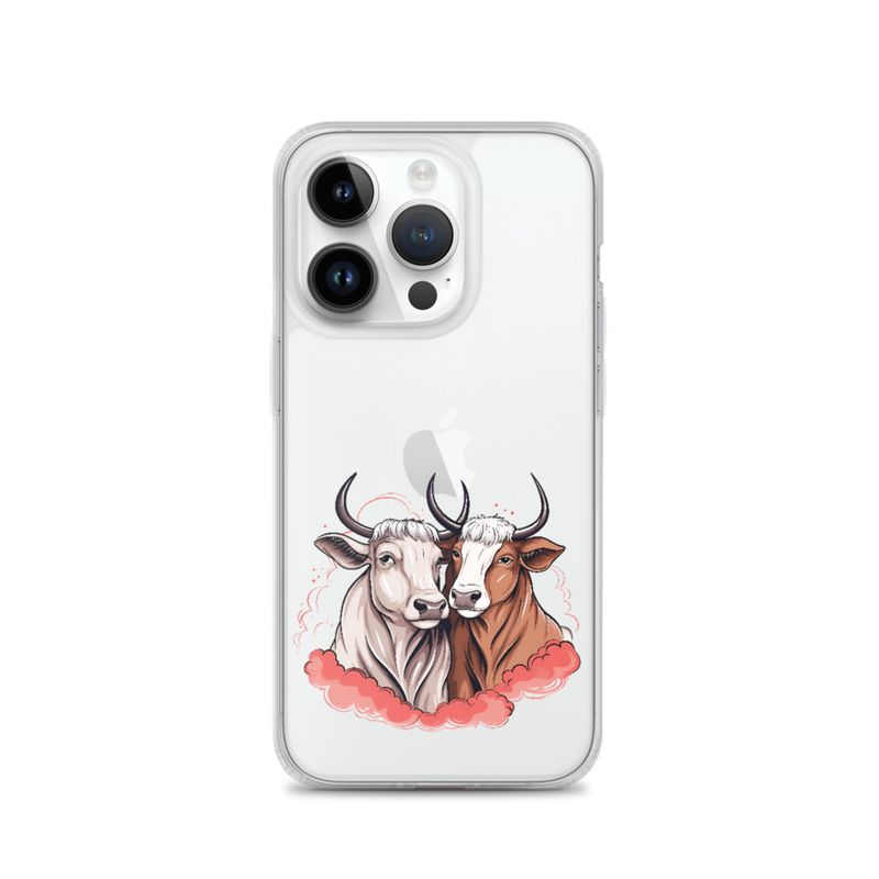 Clear Case for iPhone, Bull and cow, romantic, reddish clouds, qoucds