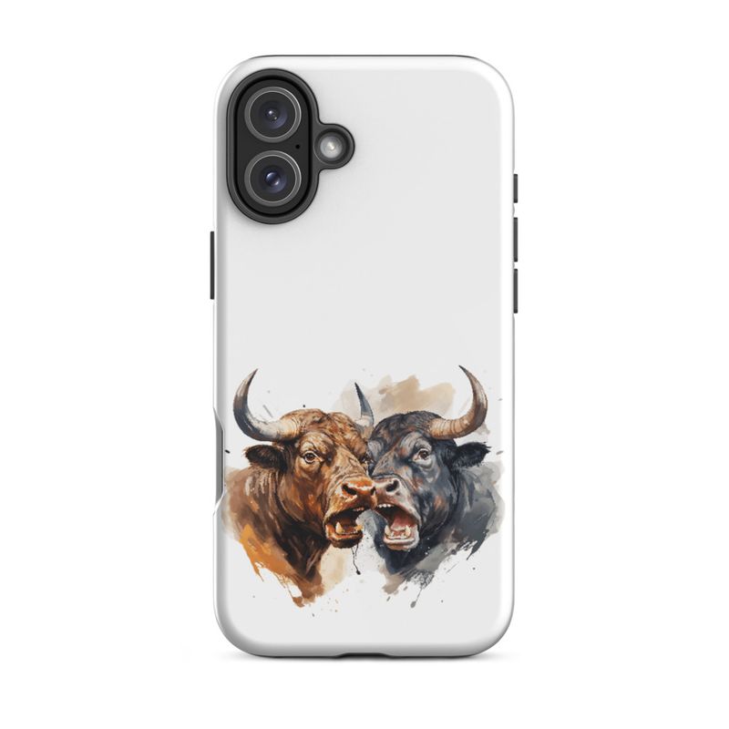Tough Case for iPhone, Bulls facing up to each other, watercolour, dx5eff
