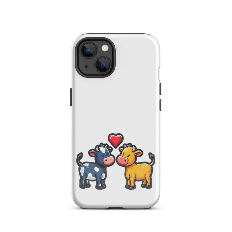 Tough Case for iPhone, Cattle, bull and cow in love, colourful , heart in picture, fvta2y