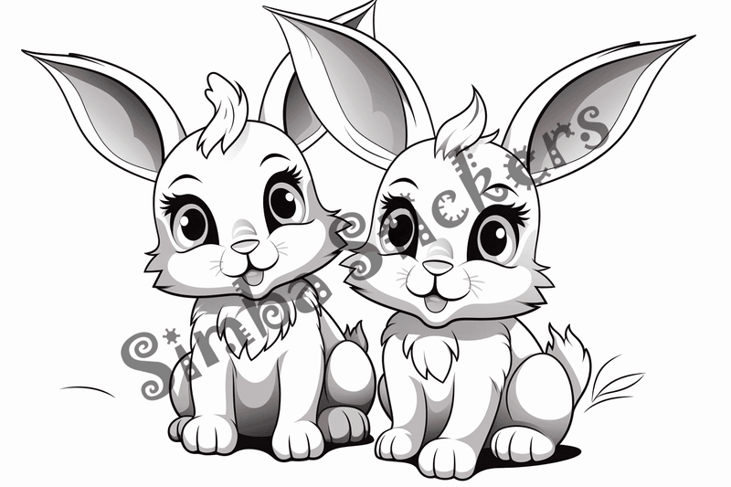 Colouring pages, bundle of rabbits, 25 images