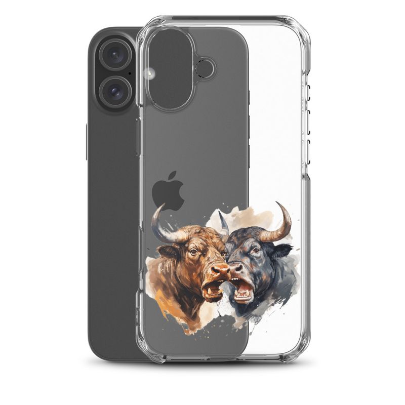 Clear Case for iPhone, Bulls facing up to each other, watercolour, dx5eff