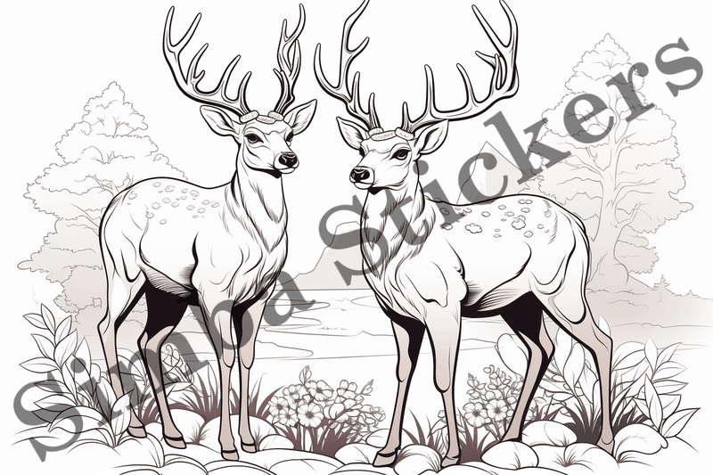 Colouring pages, bundle of deer, 25 images