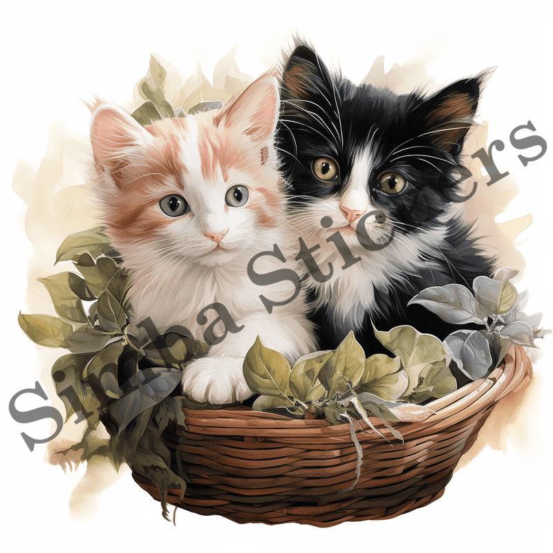 Japanese Bobtail cats cuddling in basket, image set, 10 images