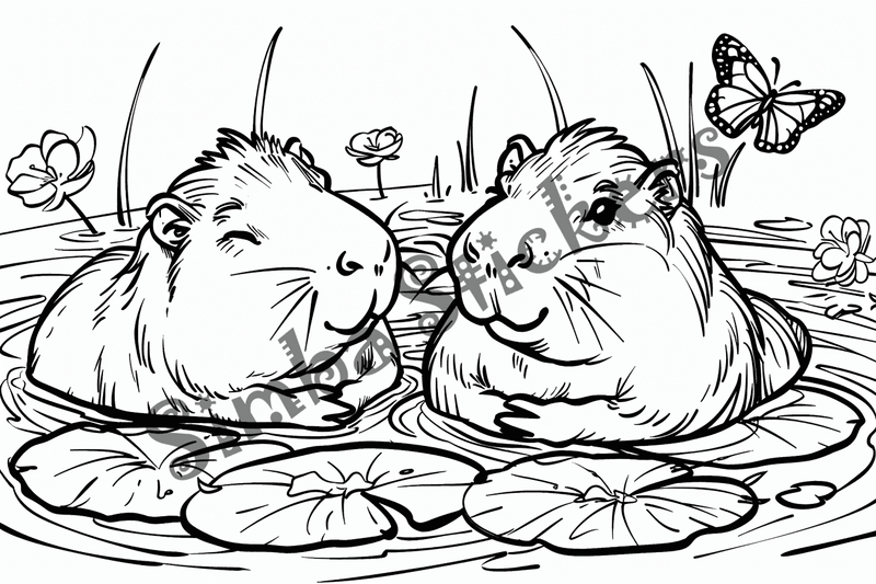 Colouring pages, bundle of capybaras, 50 images
