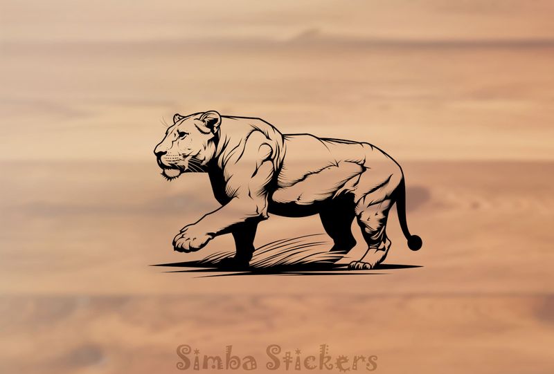 Lioness in hunting mode, outline art, nvpfxh