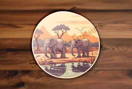 Two elephants at a pond in the Savanna