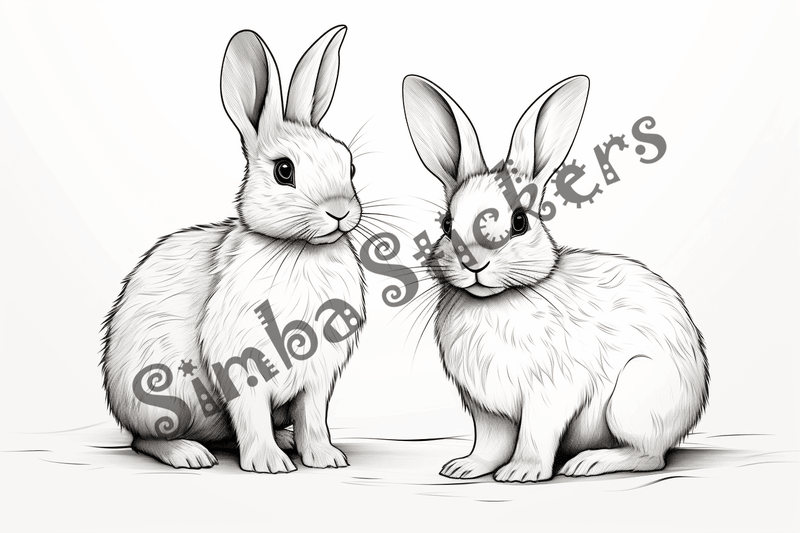 Colouring pages, bundle of rabbits, 25 images