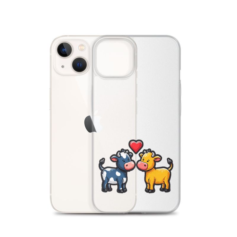 Clear Case for iPhone, Cattle, bull and cow in love, colourful , heart in picture, fvta2y