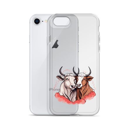 Clear Case for iPhone, Bull and cow, romantic, reddish clouds, qoucds