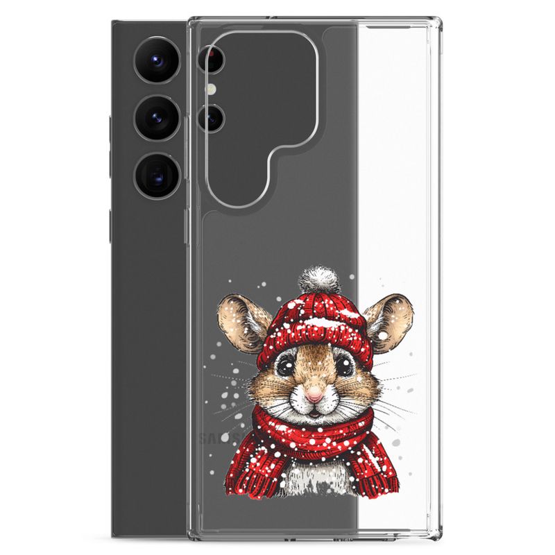 Clear Case for Samsung, Mouse wearing red winter hat and scarf in the snow, xg8dl3
