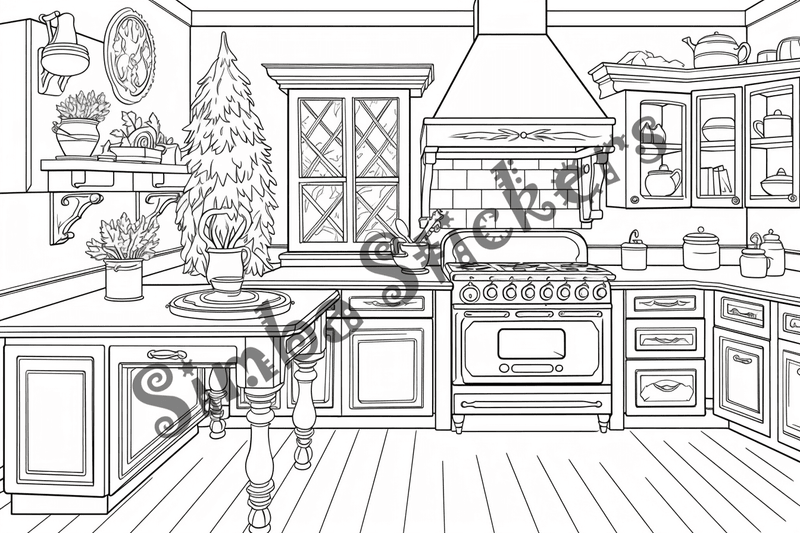 Colouring pages, bundle of house kitchens, 25 images