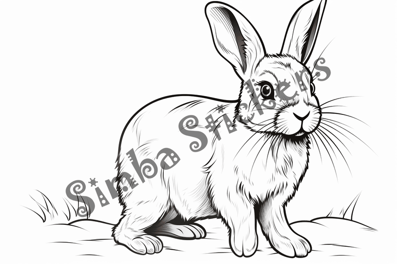 Colouring pages, bundle of singular rabbits, 10 images