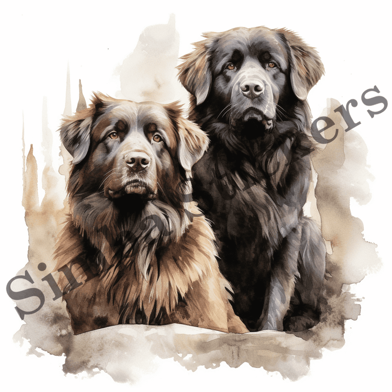 Newfoundland dogs, watercolour, image set, 10 images