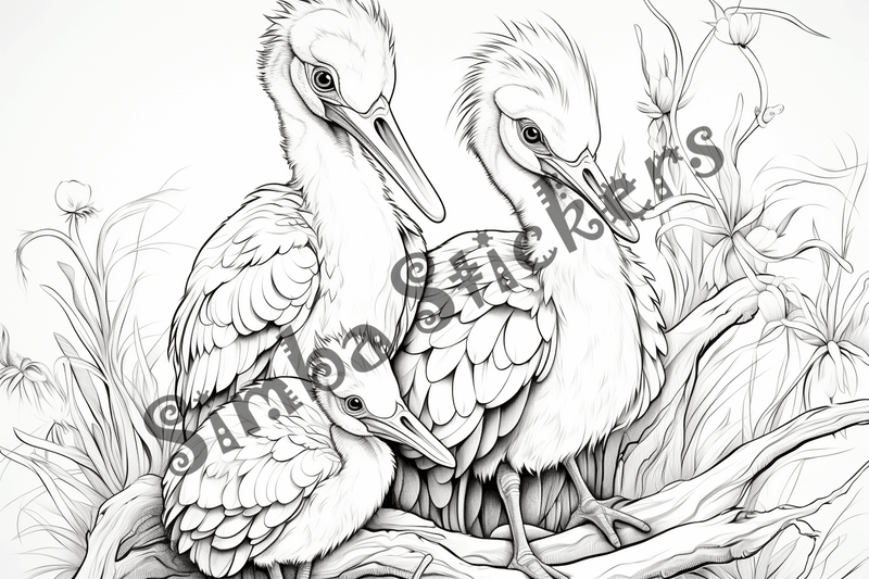 Colouring pages, bundle of marabou storks, 25 images