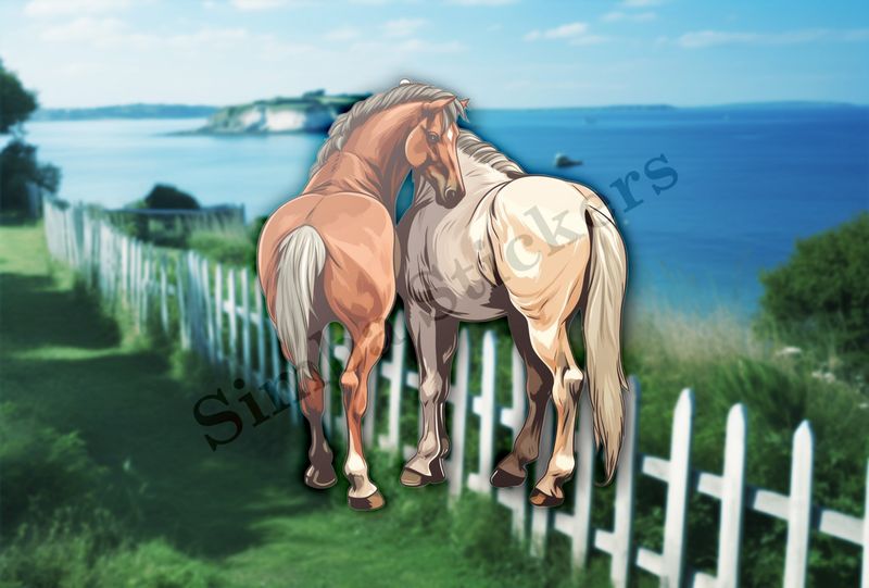 One brown, one white horse