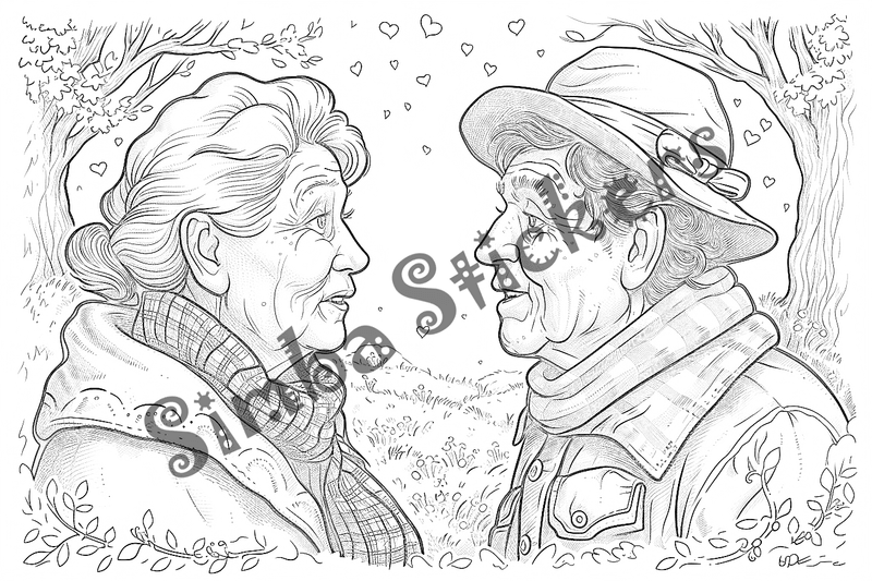 Colouring pages, bundle of people, grandparents in love, 25 images