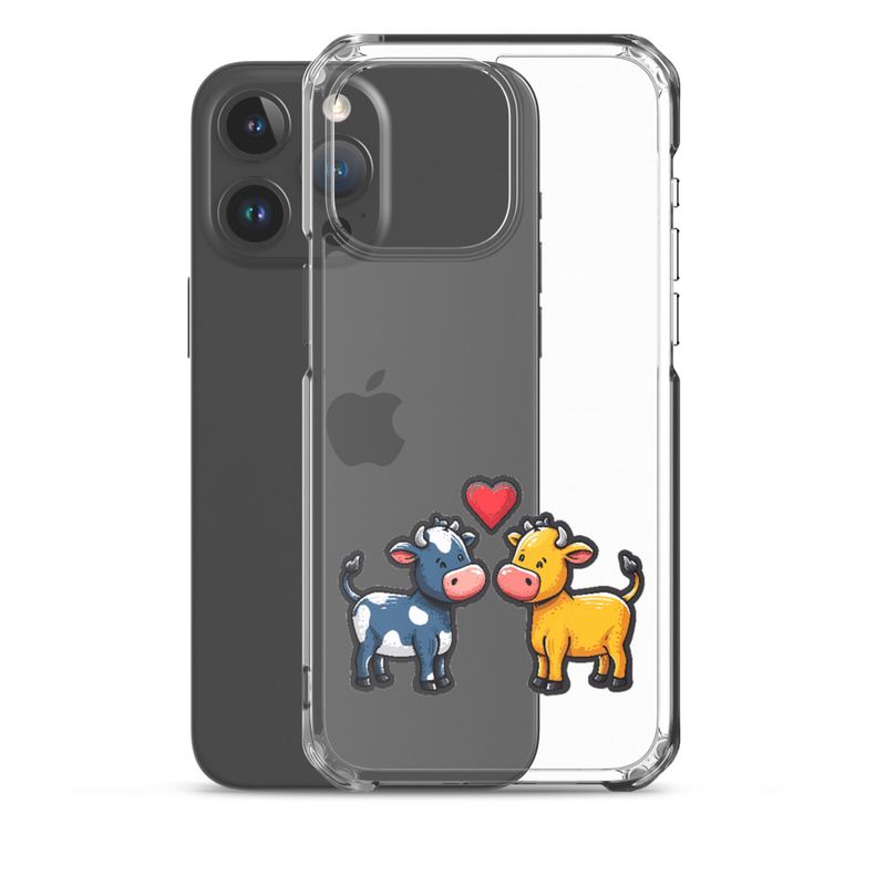 Clear Case for iPhone, Cattle, bull and cow in love, colourful , heart in picture, fvta2y