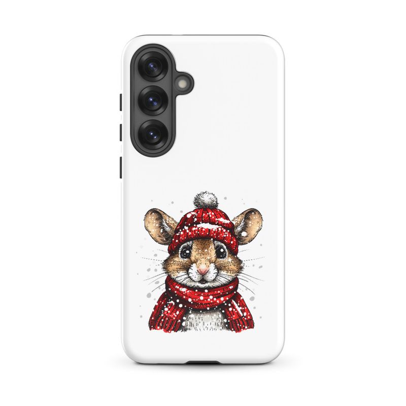 Tough Case for Samsung, Mouse wearing red winter hat and scarf in the snow, xg8dl3