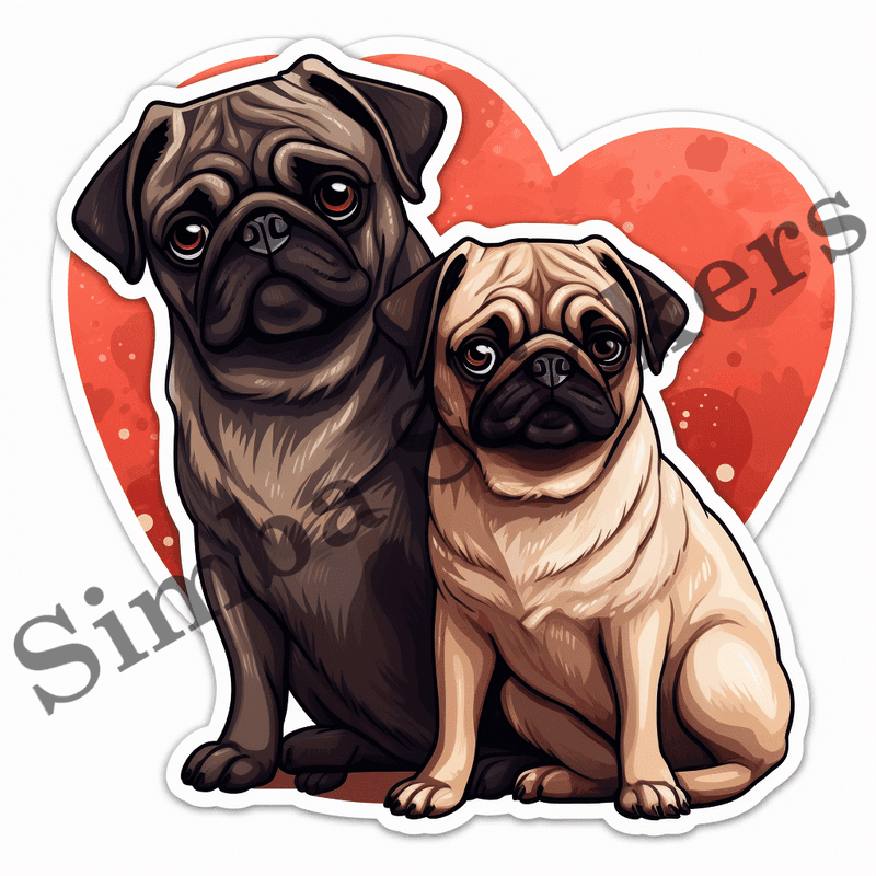 Pug dogs in love, image set, 10 images