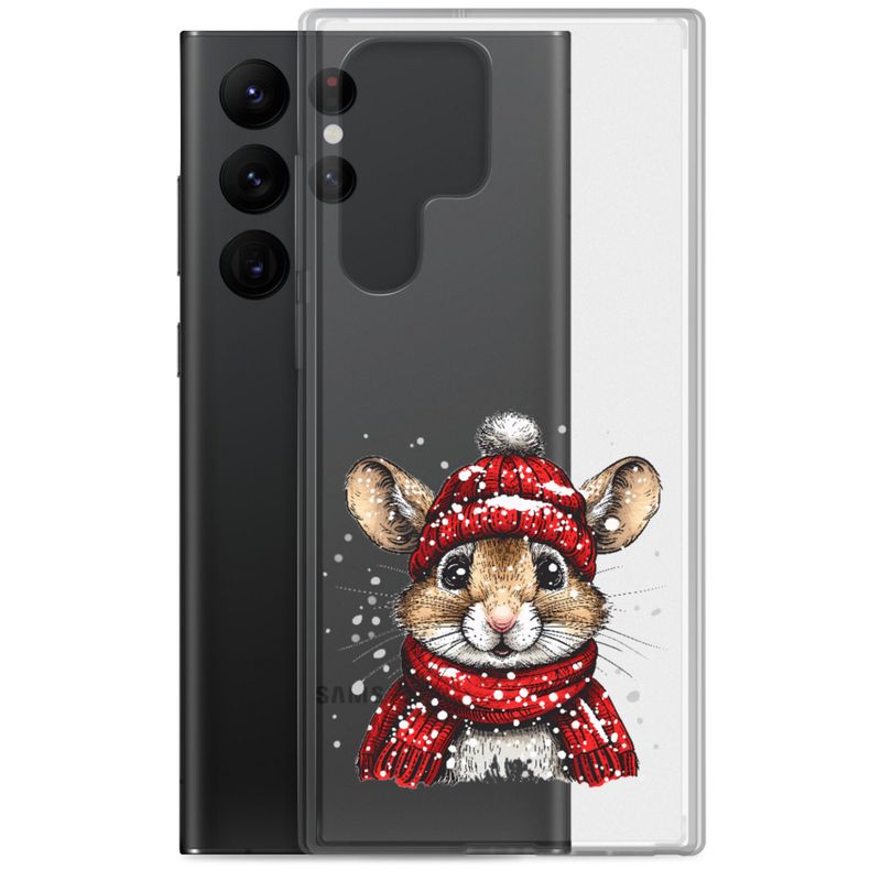 Clear Case for Samsung, Mouse wearing red winter hat and scarf in the snow, xg8dl3